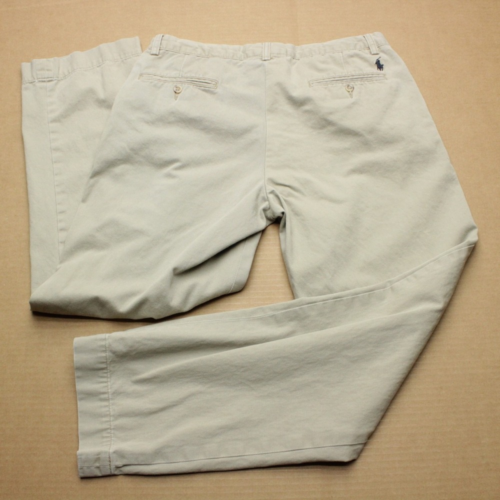 Polo Ralph Lauren VTG Preston Chino Pants Mens Sz 32x32 Beige Straight Flat Pony - Picture 3 of 9